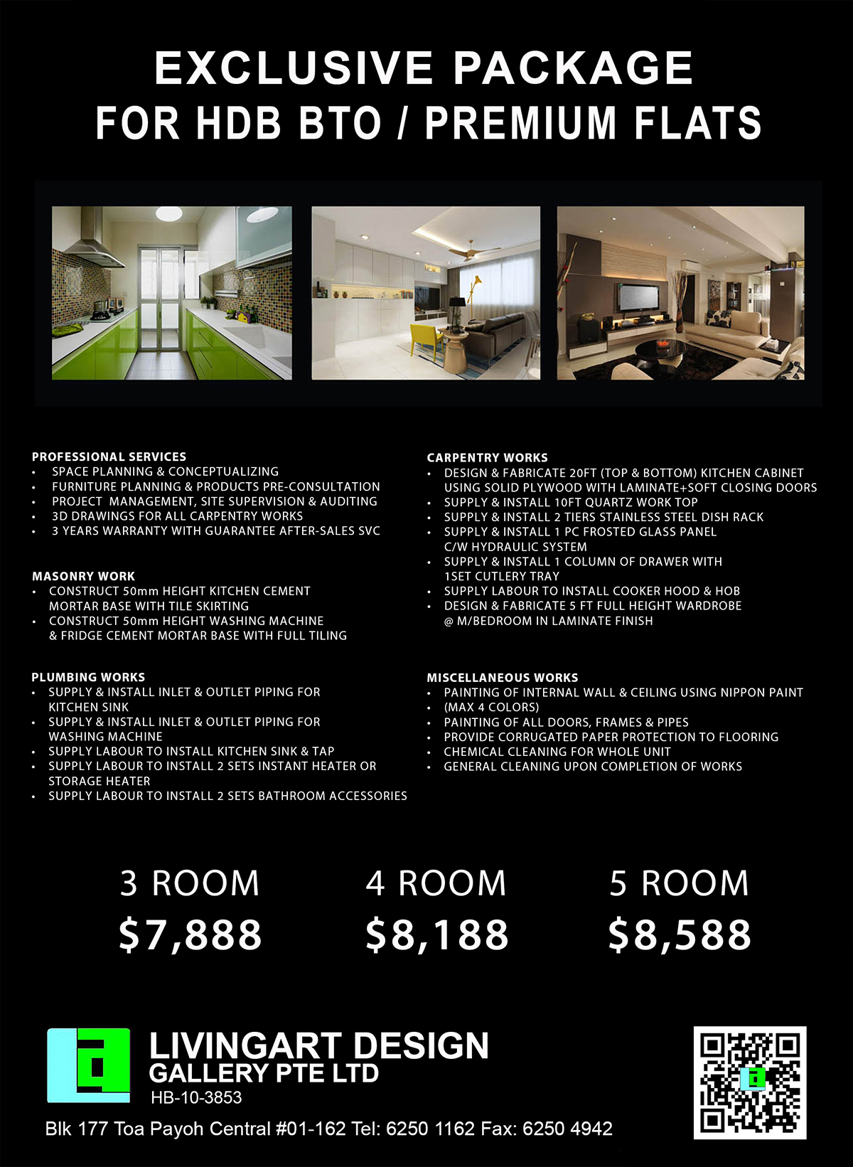 Package 3: HDB BTO / Premium Exclusive Package for HDB New Flats $7,688